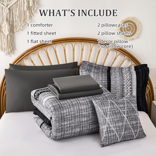 Dintszyayue King Size Black Comforter Set 8 Pieces Boho Microfiber Bedding