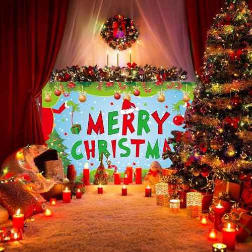 Large Merry Christmas Banner for Christmas Party Decorations, Family Gatherings, Photo Shoots and Holiday Decor for Kids Party Wall Banner