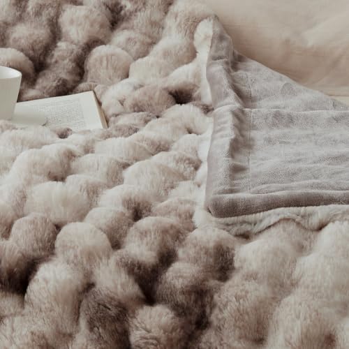 Bubble Faux Fur Throw Blanket - Tie-dye Brown, 60x80 Inches