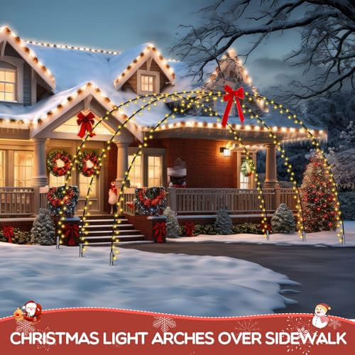 Tujoe 3 Pack 10ft Christmas Lighted Arch Tunnel Outdoor Decor with 8 Modes, 100 LEDs - Model 3