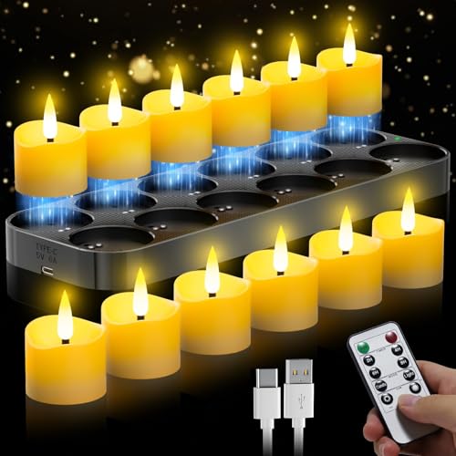 YiaMia Rechargeable Magnetic Tea Lights 12 Pack with Remote & Fast Charging
