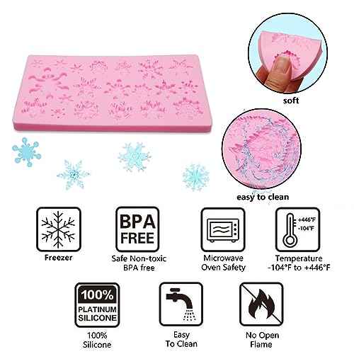 Mini Snowflakes Silicone Molds, 4 Packs Holly Leaf Christmas Trees Fondant Molds for Christmas Cake Decoration Cupcake Topper Soap Candy Chocolate Sugar Clay