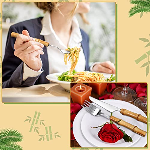 Silver Bamboo Flatware Set for 12 - 60 Pieces - Rustic Dinner Utensils