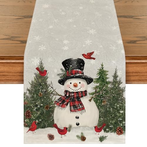 Artoid Mode Snowman Christmas Table Runner 13x48 Inch – Silver, 100% Polyester