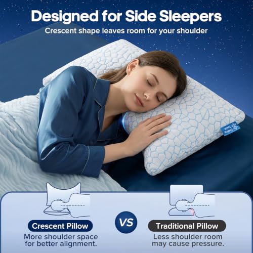 QUTOOL Crescent Pillow for Side Sleepers Queen Size 1 Pack Shoulder Support Adjustable Loft