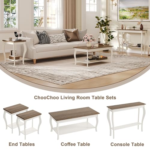 ChooChoo End Tables Living Room Set of 2 - Soft White Curved Legs