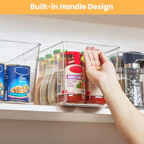 YIHONG 10 Pack XL Clear Storage Bins with Handles - 13"L x 7.4"W x 7"H Pantry Organizer