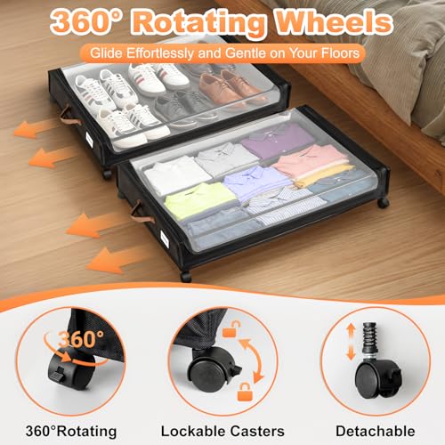 Large Under Bed Storage Bin with Wheels - 80L Capacity, 30.7 x 24 x 6.7 Inches, Black, 2-Pack