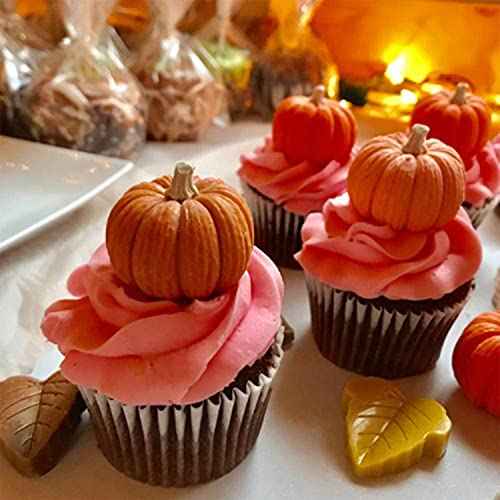 4Pcs Autumn Silicone Pumpkin Mold and Mini Maple Leaves Fall Chocolate Molds for Halloween Thanksgiving Cake Decoration DIY Fondant,Baking,Mini Cake,Clay and Soap¡¦