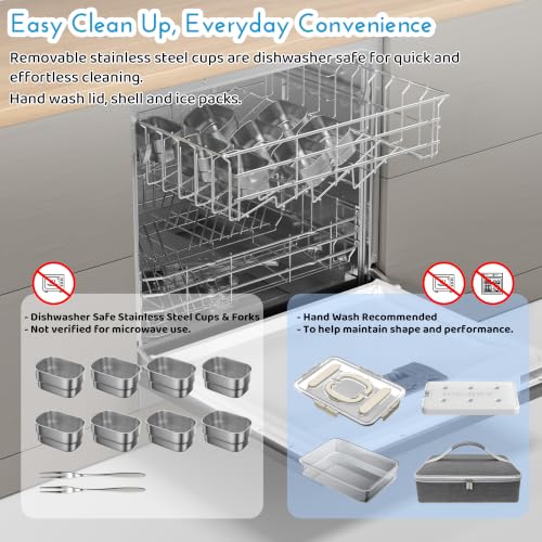 Stainless Steel Snack Box with Ice Pack and Removable Cups - Insulated Travel Food Container