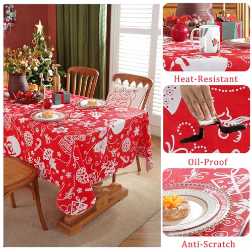SASTYBALE Christmas Waterproof Vinyl Rectangle Tablecloth 60x120 Inches Red