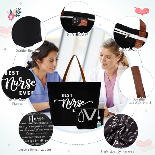 Skylety Nurse Gift Set with 20oz Tumbler – Black, includes Tote & Makeup Bag