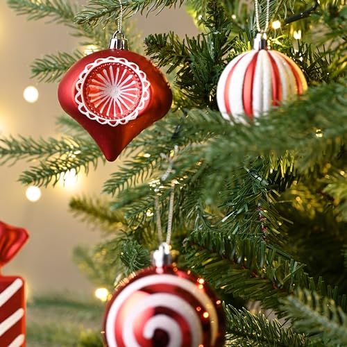 Valery Madelyn Christmas Ornament Set - Red & White Shatterproof Holiday Decorations