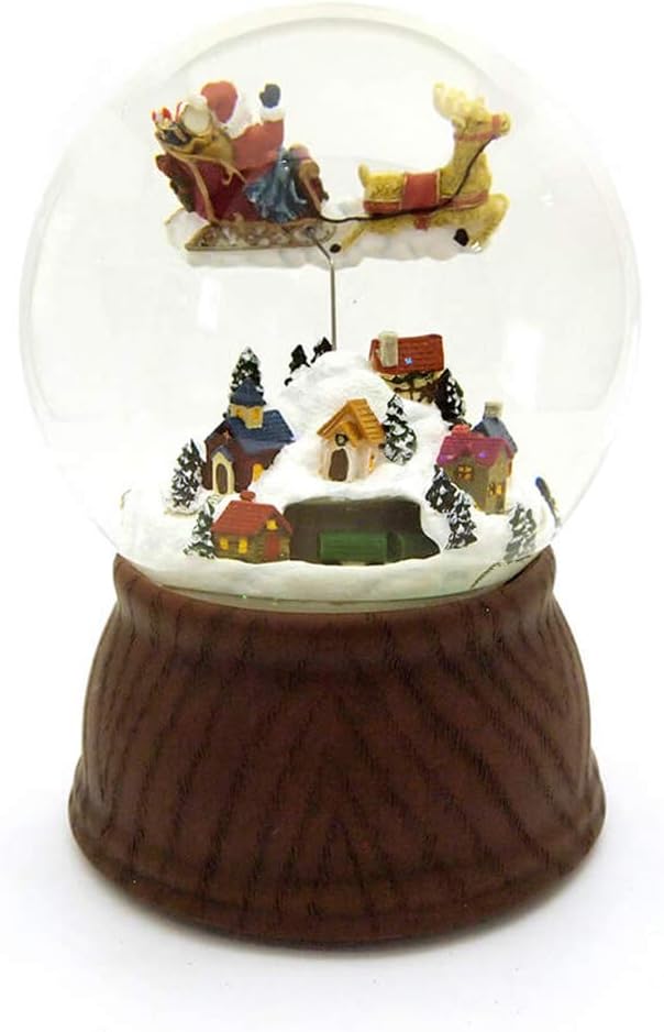 Regine Switzerland Musical Christmas Snow Globe - 6.25" Brown & White Santa with Train