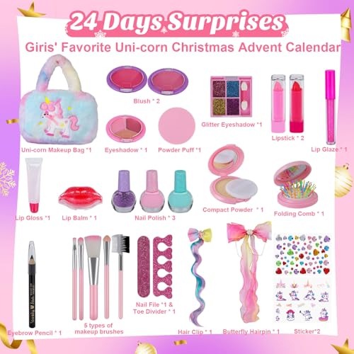 Toospesy Pink Makeup Advent Calendar 2026 for Girls, 24pc Kids Beauty Set ages 6+