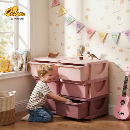 Qaba 6 Drawers Kids Storage Unit 3 Tier Toy Organizers Pink