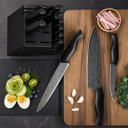 15-Piece Kitchen Knife Set with Built-In Sharpener and Block - German High-Carbon Steel