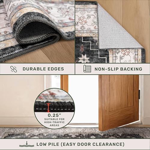 Ashen Multi 5x7 Boho Living Room Rug - Washable Vintage Non-Slip Carpet