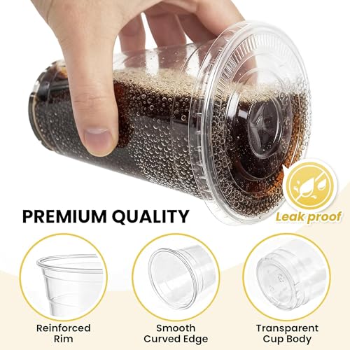 16 oz Disposable Clear Plastic Cups with Lids & Straws - 100 Pack