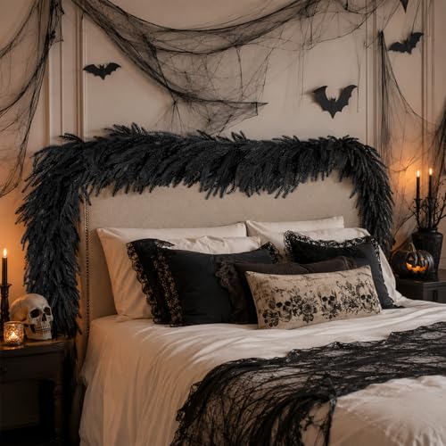 Black 9FT Artificial Norfolk Pine Garland Halloween Decor Indoor Outdoor