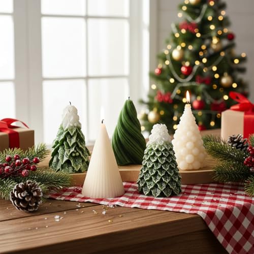 Conelist Christmas Tree Candles Set - Scented Soy Wax Snowy Swirl Decor, 5 Pack