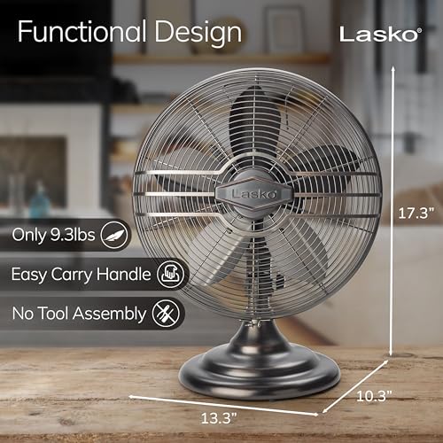 Portable Oscillating Table Fan - 17-Inch Bronze Metal Desk Fan - Quiet 3-Speed Electric Fan - Variation of THIS listing
