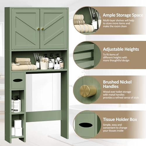 Over Toilet Storage Cabinet with Toilet Paper Holder - Green, Without Open Shelves, 65.4" Tall Bathroom Organizer