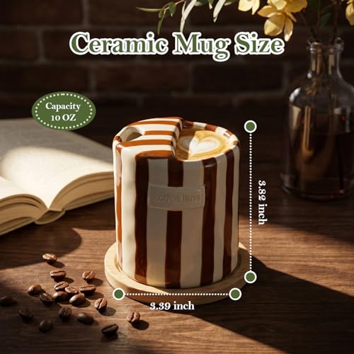 AGH Orange Stripe 10oz Ceramic Travel Mug with Sip Hole – Hand Painted, Dishwasher Safe