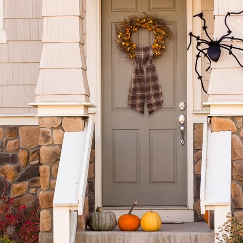 Fall Wreath Sash for Front Door, Red Brown Buffalo Plaid Sash Holiday Autumn Wreath Accessories for Home Birthday Christmas Decorations