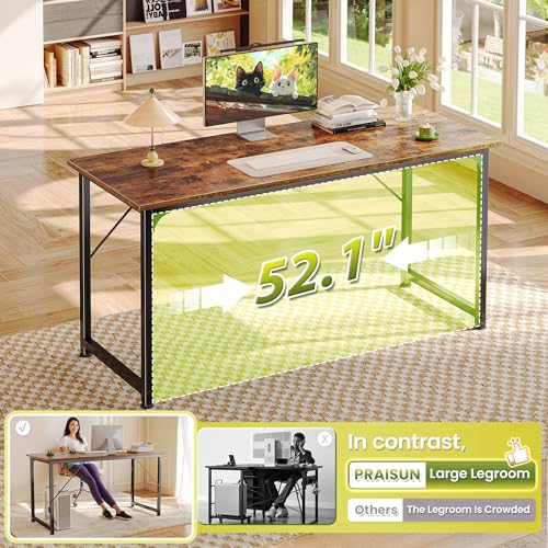 PRAISUN 55 Inch Rustic Brown Computer Desk - Spacious Home Office Workspace