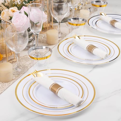 Gold Disposable Cutlery Set - 100 Pack Flatware with Napkins for Parties