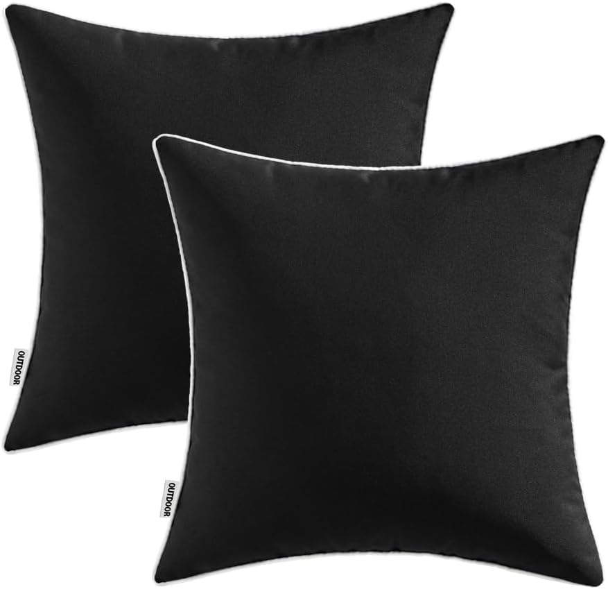 MIULEE Outdoor Waterproof Decorative Throw Pillow Covers - 18x18 Inch Solid Black for Patio & Sofa
