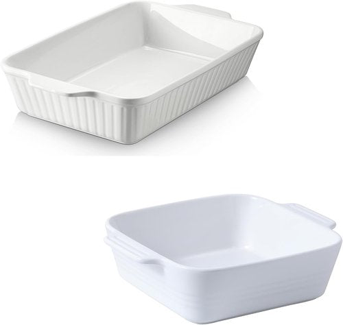 DOWAN 8x8 Ceramic Baking Dish - Square Casserole Pan with Handle for Brownies & Lasagna | 2 Quart, White