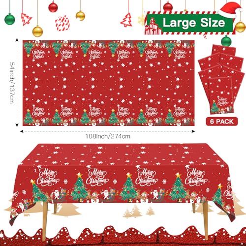 Leislam Christmas Tablecloth 6Pcs Red & White, 54 x 108 Inch Disposable Party Cover