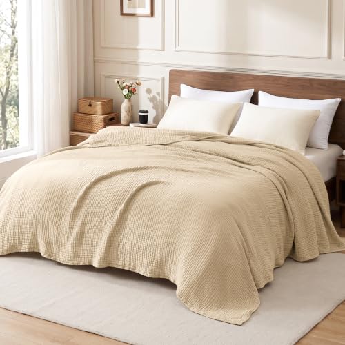Khaki Love's Cabin 100% Cotton Muslin Blanket - 6-Layer Lightweight King Size 108x90 Inches