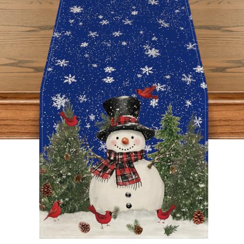 Artoid Mode Snowman Christmas Table Runner 13 x 36 in – Blue