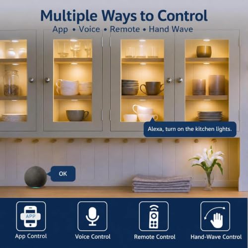 V4light Brown LED Puck Lights 8-Pack Smart Under Cabinet Lighting with Remote