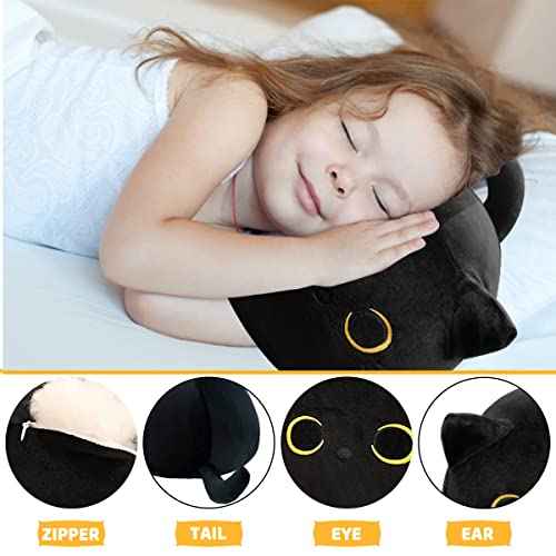 3D Black Cat Plush Toy, 17.7" Black Cat Pillow, Animal Soft Plush Pillow Baby Plush Toy Cat Shape Design Cute Cat Waist Cushion, As Birthday, Halloween, Christmas Decoration