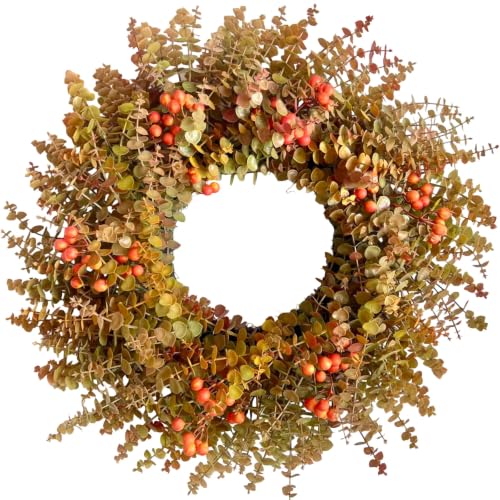 26-Inch Autumn Fall Eucalyptus Wreath - Burnt Orange Harvest Decor