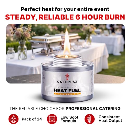 24 Pack 6 Hour Chafing Fuel Cans for Food Warmers and Buffets - Reliable Heat
