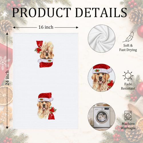 GCFET Golden Retriever Christmas Dish Towels Set of 4 - 16x24 Home Decor Tea Towels