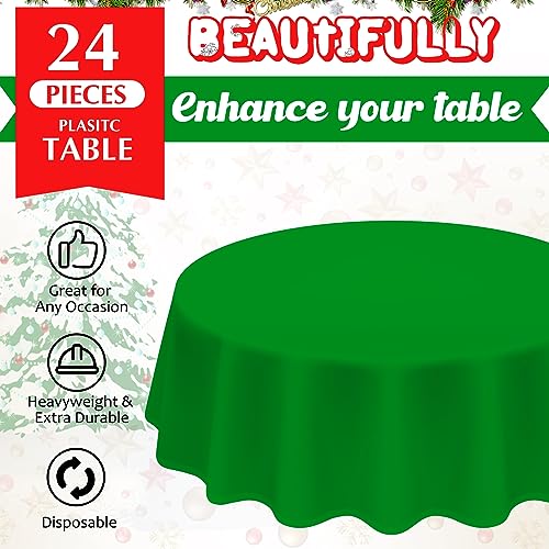 Juexica 24 Pcs Round 84in Disposable Christmas Tablecloths Red Green White