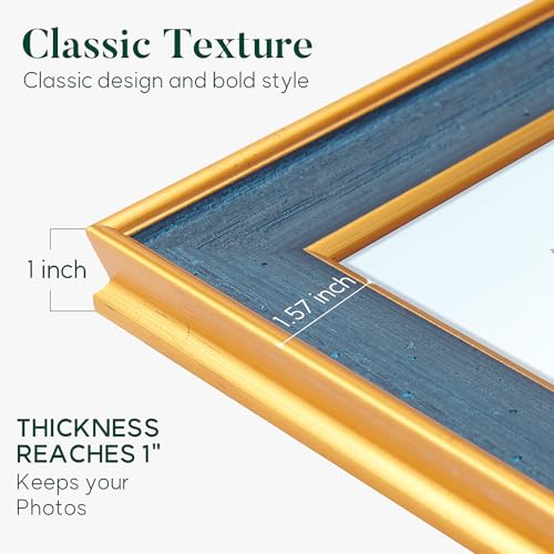 Navy 12x18 Wide Border Gold Frame - Antique Finish, Premium Wall Decor