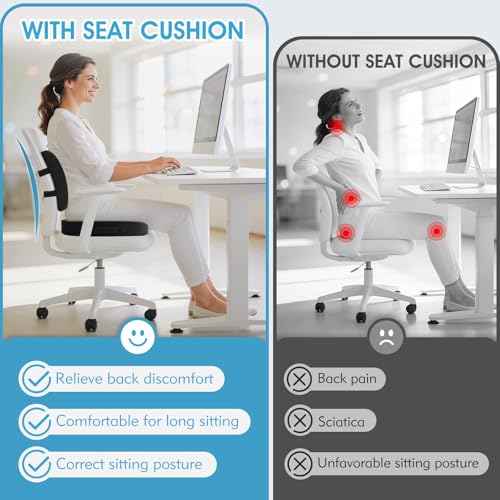 CushZone Extra Large Seat Cushion & Lumbar Support Pillow for Office, Black