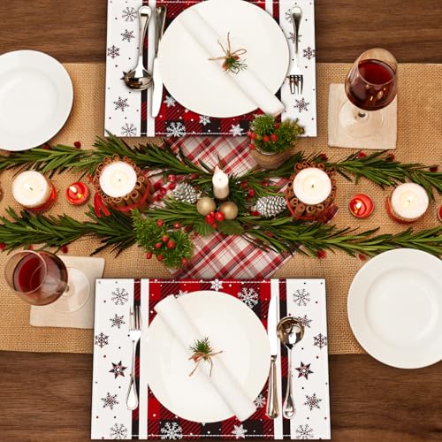 ARPOVIST Snowflakes Buffalo Plaid Christmas Placemats Set of 4 - 12x18 in (Variation: Snowflakes1)