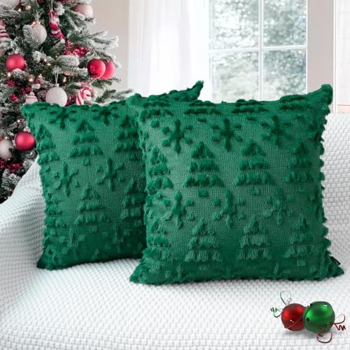 Faylapa Christmas Pillow Covers 16 x 16 inch Green Tree Set of 2