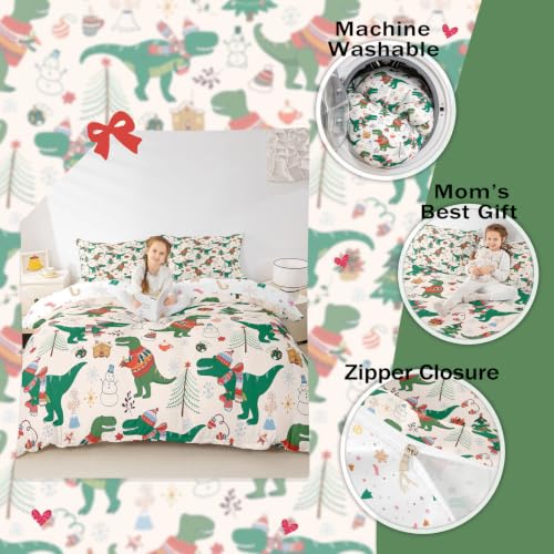 Feelyou Christmas Dinosaur Bedding Set Queen Size 3Pcs Kids Boys Girls Multi 03
