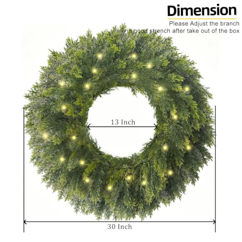 HipTree 30 Inch Real Touch Lighted Cedar Wreath for Front Door