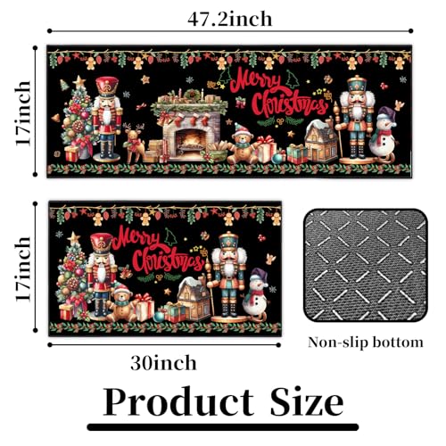 UIHGUHO 2-Piece Christmas Nutcracker Kitchen Rug Set Black 1.5x3.9 ft