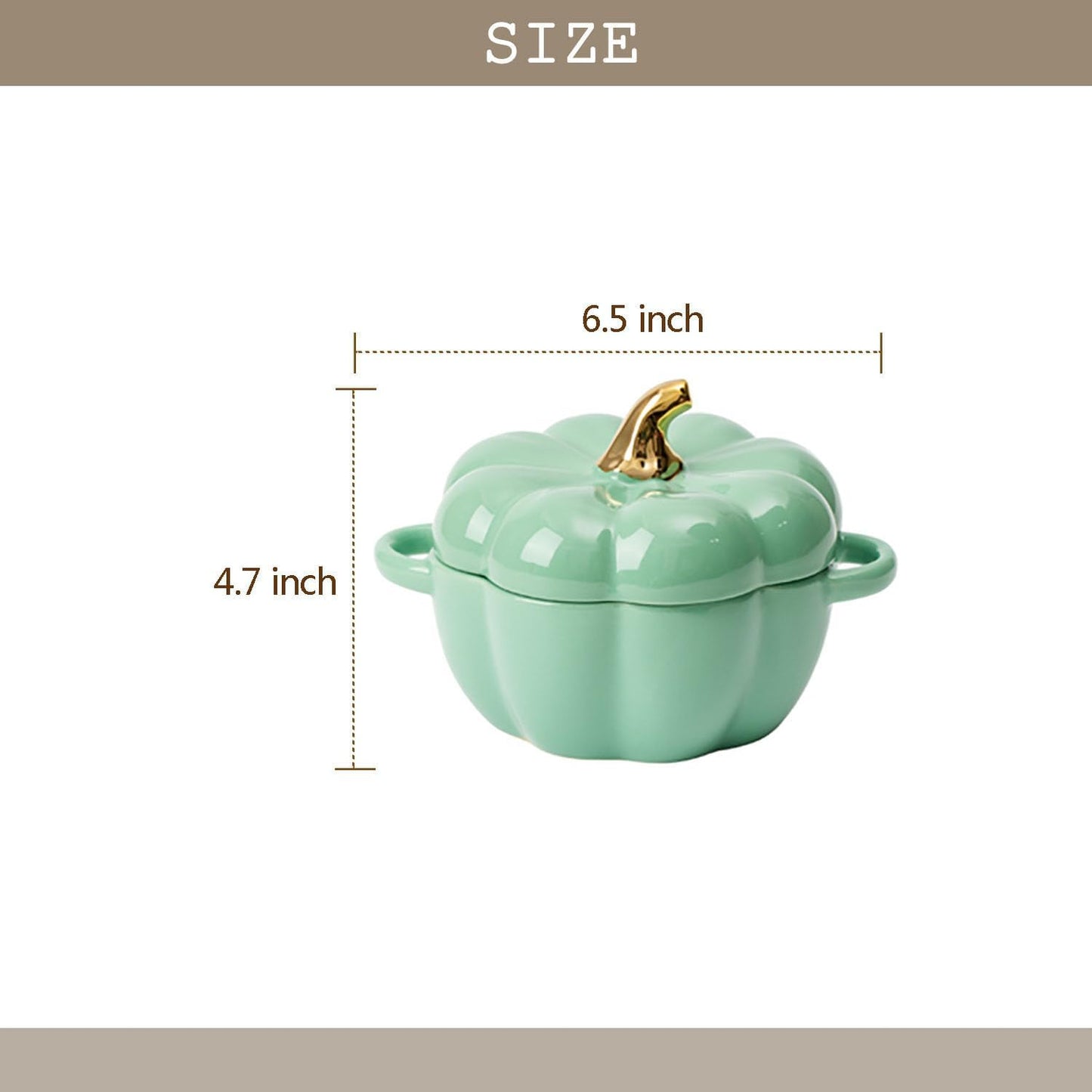 Pumpkin | 14 Oz Ceramic Ramekin Set with Lid & Handle - Oven Safe Stoneware for Baking (Green)